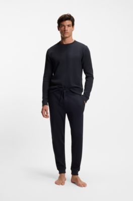 Cotton-blend tracksuit bottoms with waffle structure, Dark Blue