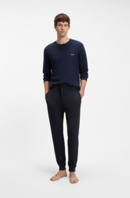 Cotton-blend tracksuit bottoms with waffle structure, Dark Blue
