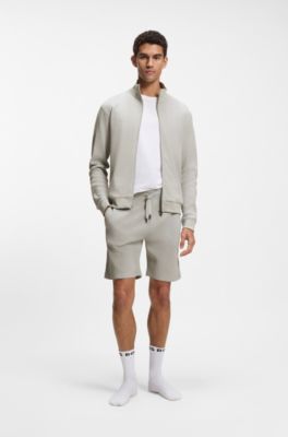 Cotton-blend shorts with waffle structure, Light Grey