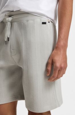 Cotton-blend shorts with waffle structure, Light Grey