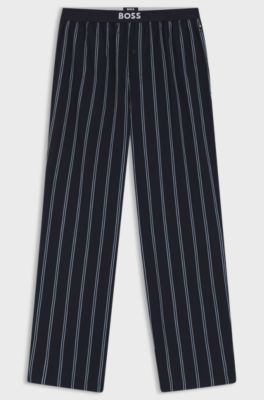 Logo-waistband pyjama bottoms in patterned cotton poplin, Dark Blue