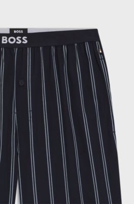 Logo-waistband pyjama bottoms in patterned cotton poplin, Dark Blue