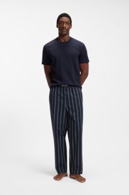 Logo-waistband pyjama bottoms in patterned cotton poplin, Dark Blue