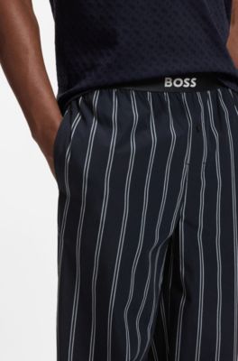 Logo-waistband pyjama bottoms in patterned cotton poplin, Dark Blue