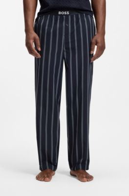 Logo-waistband pyjama bottoms in patterned cotton poplin, Dark Blue