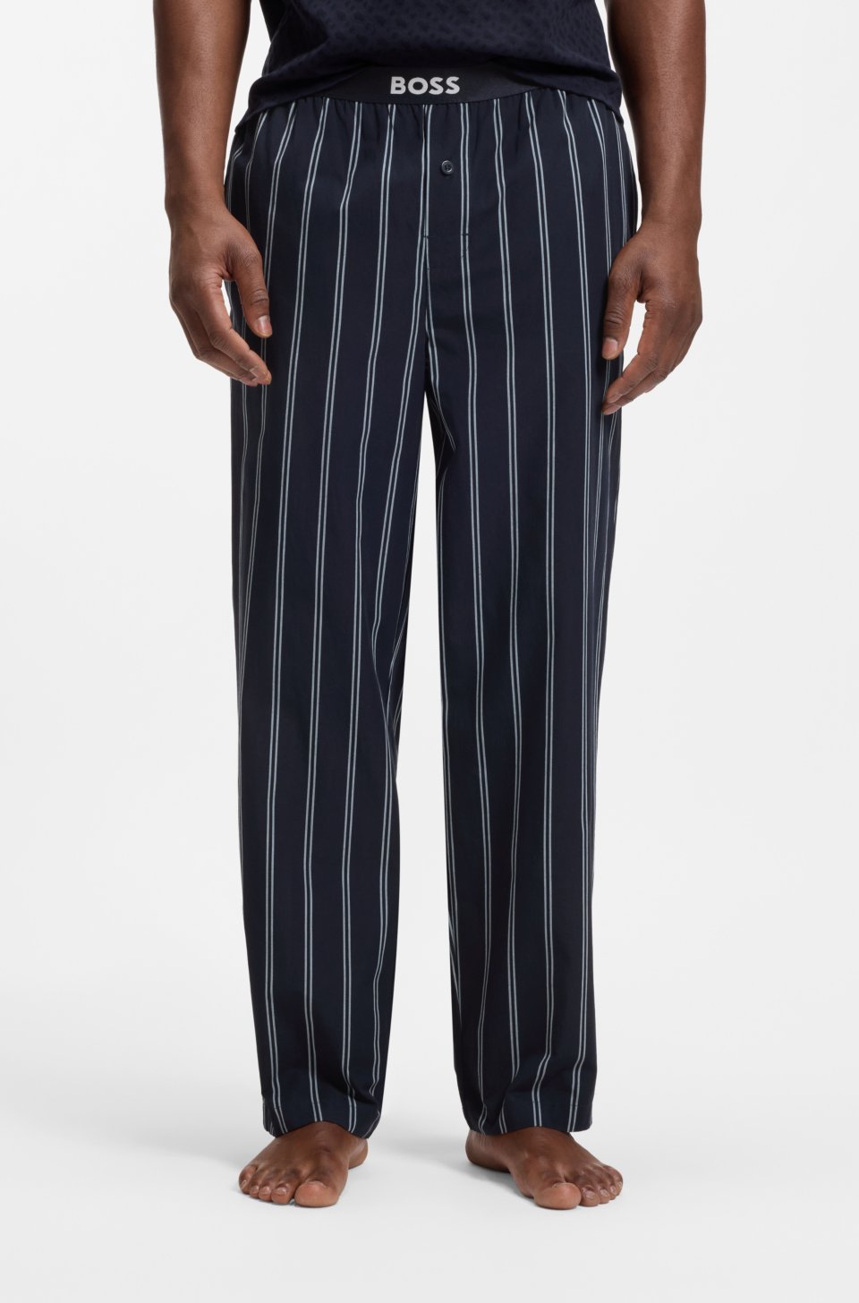Logo-waistband pyjama bottoms in patterned cotton poplin