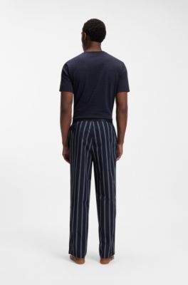 Logo-waistband pyjama bottoms in patterned cotton poplin, Dark Blue