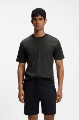 Cotton pyjama set with all-over print T-shirt, Black