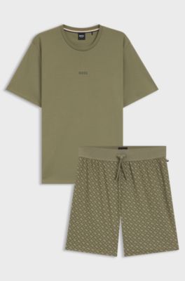 Ensemble de pyjama en coton avec T-shirt &agrave; imprim&eacute; int&eacute;gral, Vert sombre