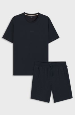 Cotton pyjama set with all-over print T-shirt, Dark Blue