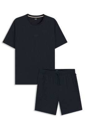 Cotton pyjama set with all-over print T-shirt