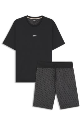 Two-piece pyjama set in cotton, Black