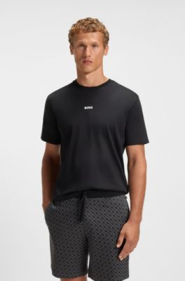 Cotton pyjama set with all-over print T-shirt, Black