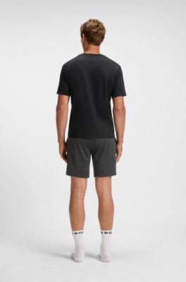Cotton pyjama set with all-over print T-shirt, Black