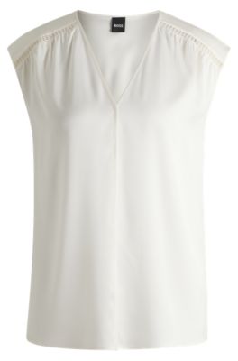 Camicetta senza maniche in satin di seta elasticizzata, Bianco