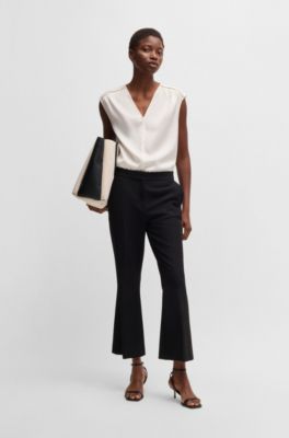 Sleeveless blouse in stretch-silk satin, White