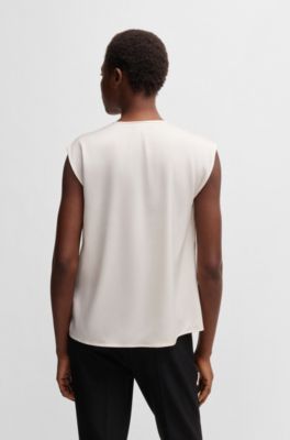 Camicetta senza maniche in satin di seta elasticizzata, Bianco