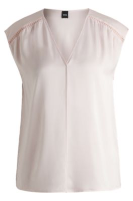 Sleeveless blouse in stretch-silk satin, light pink