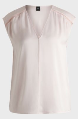 Sleeveless blouse in stretch-silk satin, light pink