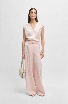 Sleeveless blouse in stretch-silk satin, light pink