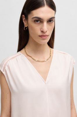 Sleeveless blouse in stretch-silk satin, light pink