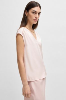 Sleeveless blouse in stretch-silk satin, light pink