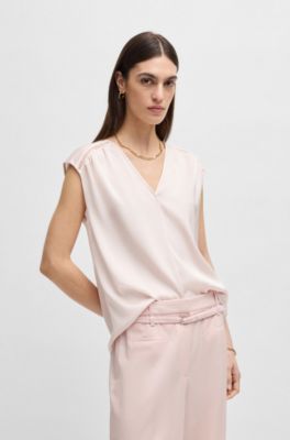 Sleeveless blouse in stretch-silk satin, light pink