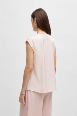 Sleeveless blouse in stretch-silk satin, light pink