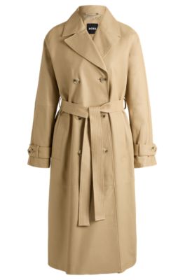 Belted coat in leather, Beige