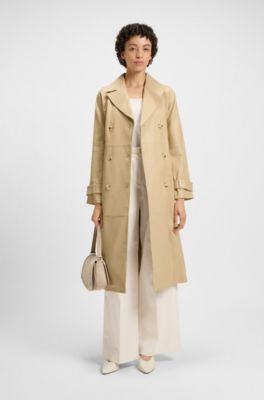 Belted coat in leather, Beige