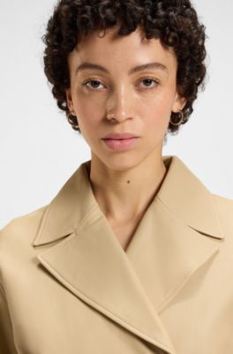 Belted coat in leather, Beige