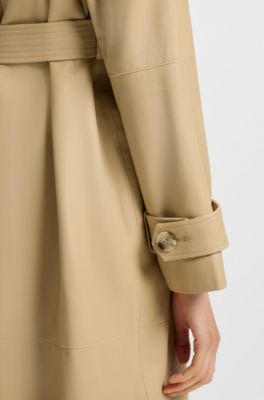 Belted coat in leather, Beige