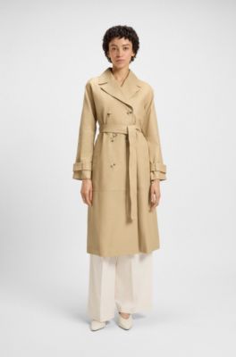 Belted coat in leather, Beige