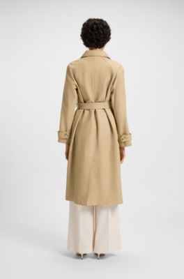 Belted coat in leather, Beige