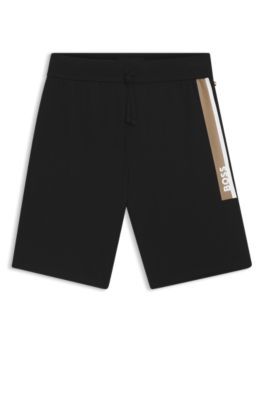 Cotton-terry shorts with stripe print, Black
