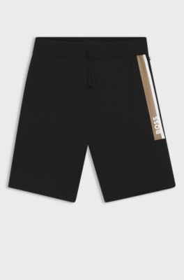 Cotton-terry shorts with stripe print, Black