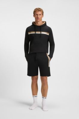 Cotton-terry shorts with stripe print, Black