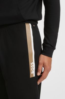 Cotton-terry shorts with stripe print, Black