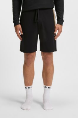 Cotton-terry shorts with stripe print, Black