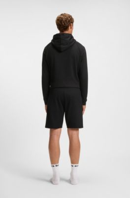 Cotton-terry shorts with stripe print, Black