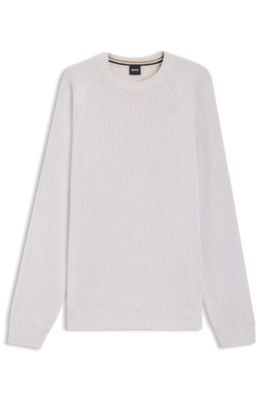 BOSS - Cotton-linen sweater with striped knit - White