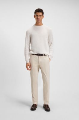 Cotton-linen sweater with striped knit, White