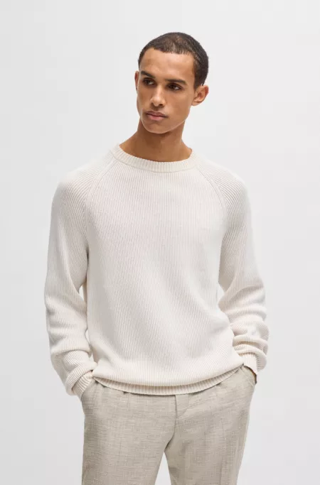Cotton-linen sweater with striped knit