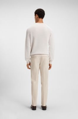 Cotton-linen sweater with striped knit, White