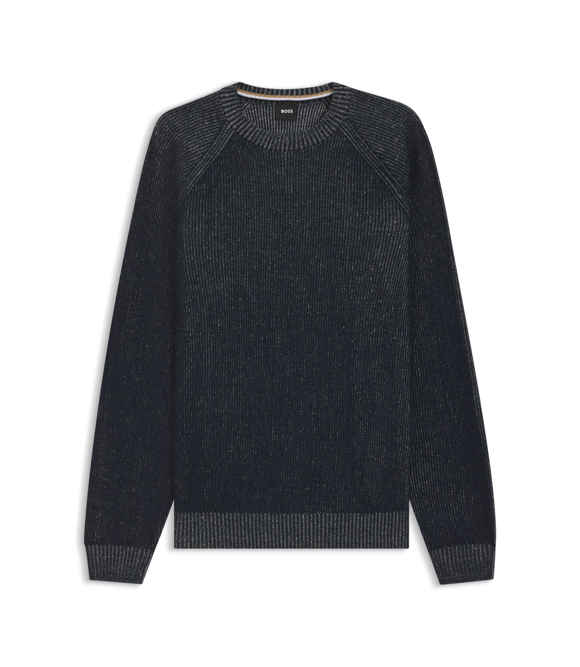BOSS - Cotton-linen sweater with striped knit - Dark Blue