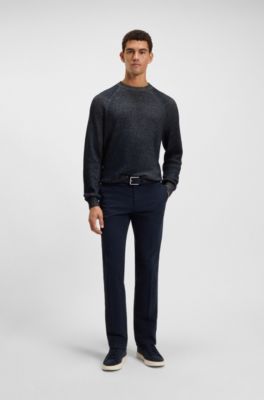 Cotton-linen sweater with striped knit, Dark Blue