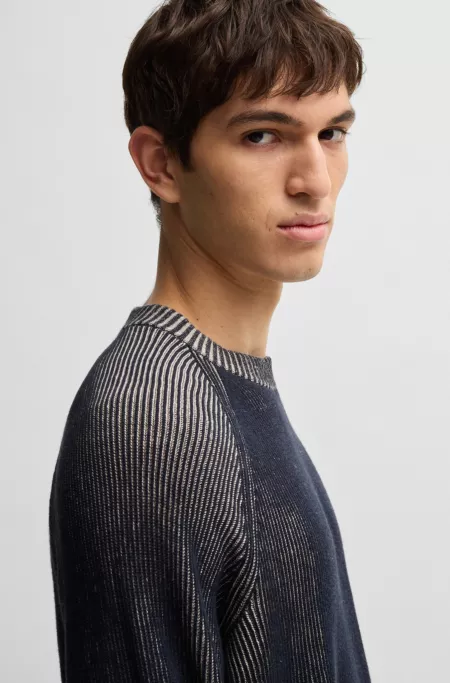 Cotton-linen sweater with striped knit