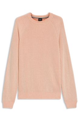 Cotton-linen sweater with striped knit, Light Orange