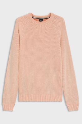Cotton-linen sweater with striped knit, Light Orange
