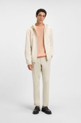 Cotton-linen sweater with striped knit, Light Orange